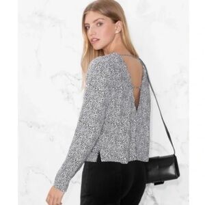 & Other Stories White and Black Cheetah Long Sleeve Open Back Blouse Size 4